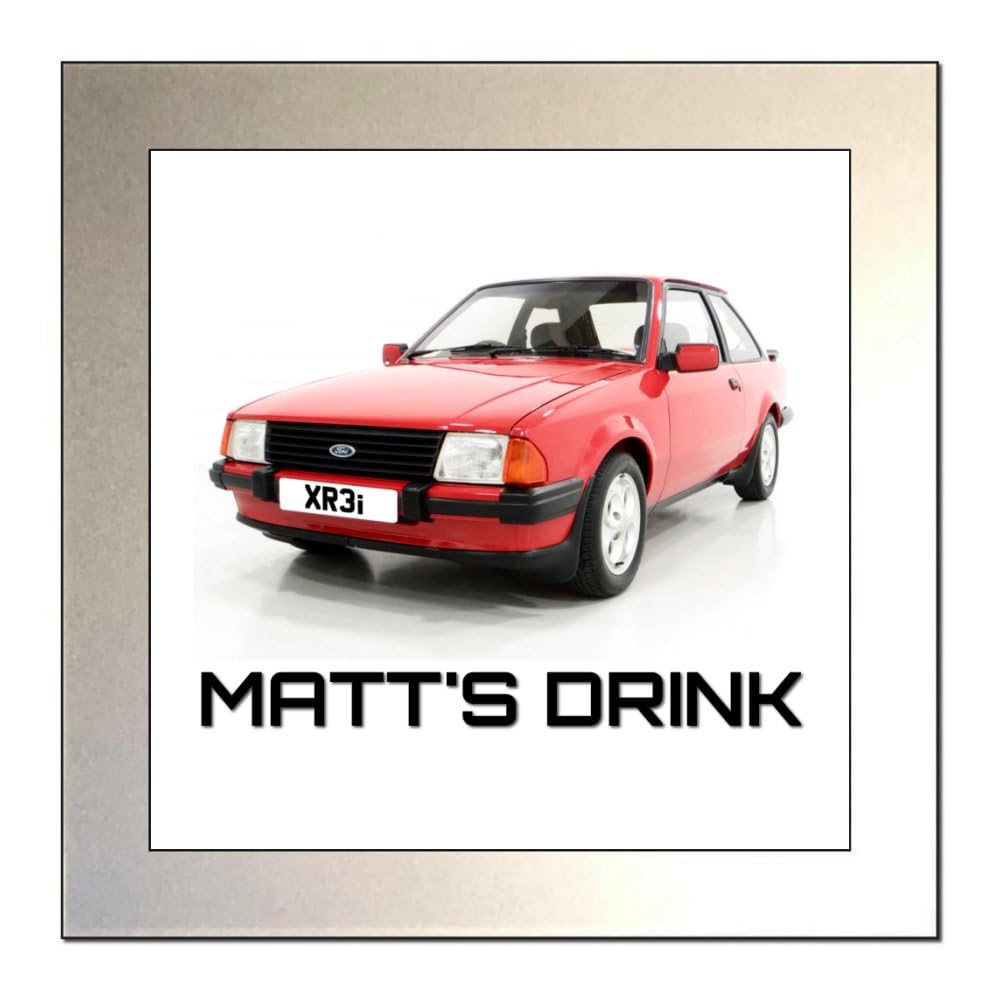 Key Expressions Black,Silver Personalised Classic Car Glass Drinks Coaster For Ford Escort Mark 3 Xr3i Enthusiasts