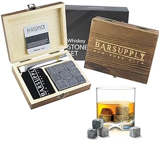 Whiskey Stones Gift Set, 12-Piece Set: 9 Granite Chilling Whiskey Rocks, Stainless Steel