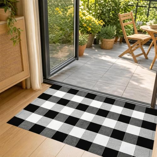 Thanksgiving Plaid Front Door Mat Outside Entrance Outdoor Doormats,Black - image 8