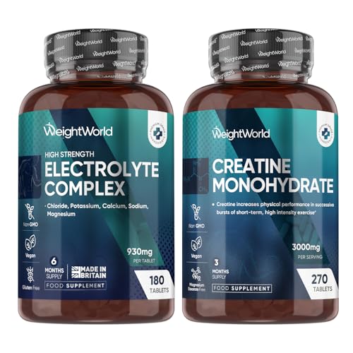Creatine Monohydrate & Electrolytes Complex Supplement Bundle | 180 Electrolyte (6 Months Supply) + 270 Creatine Tablets (3 Months Supply) | Vegan & Unflavoured | Post & Pre-Workout Supplement