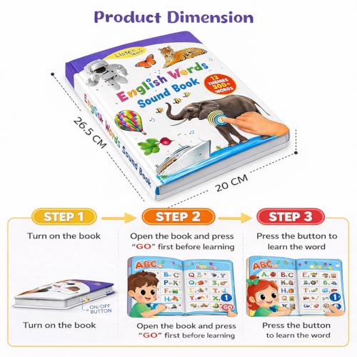 Image of Braintastic English Words Sound Book for Kids - Interactive Talking Learning Book with 300+ Words, Touch & Listen Educational Audio Book, Early Learning Toy for Toddlers, Boys & Girls Age 3+ Years