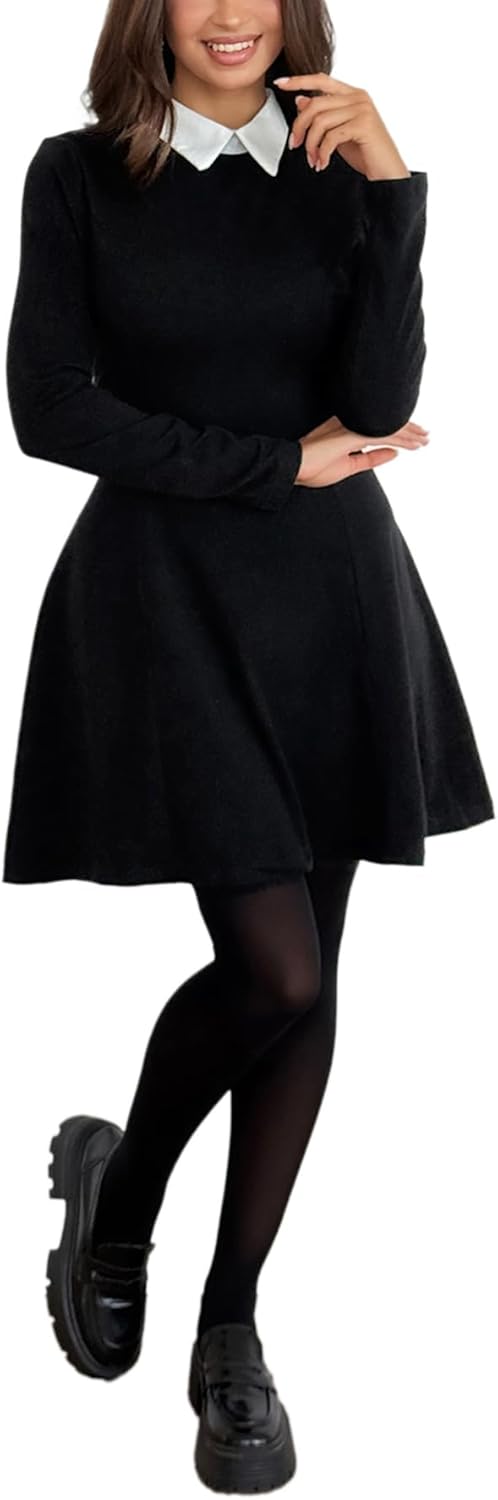 Laqeyko Women's Fall Dresses Long Sleeve Peter Pan Collar Aline Skater Dress for Halloween Party Work