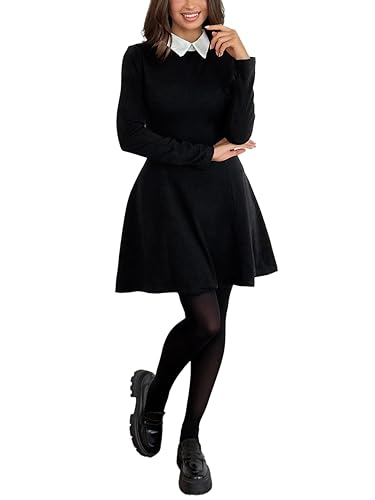 Laqeyko Women's Fall Dresses Long Sleeve Peter Pan Collar Aline