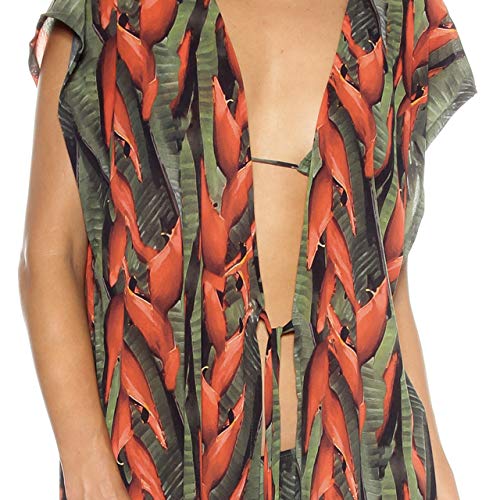 Saída de Praia Túnica Longa Aberta Helicônia Verde, Salgar Moda Praia (M)