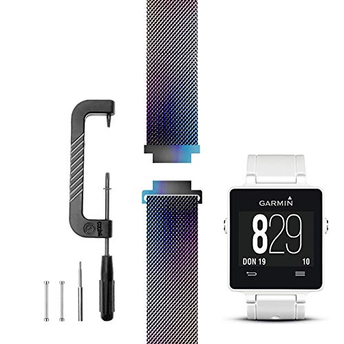 C2D JOY Compatible with (1st Gen) Garmin Vivoactive Band Replacement (Pins and Pin Removal Tool) Metal Weave Strap for Daily Wear Smartwatch Accessories Stainless Steel Watchband - 1609, M/6.1-8.1 in.