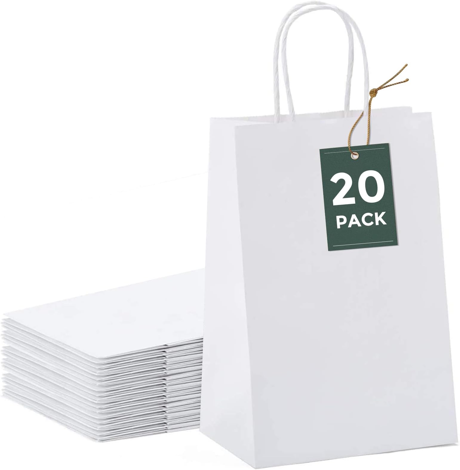 GSSUSA 5.25x3.75x8 20Pcs White Paper Bags With Handles Small Gift Bags for Shopping,Craft,GroceryParty,Retail,Lunch,Business,Wedding,Merchandise,Boutique