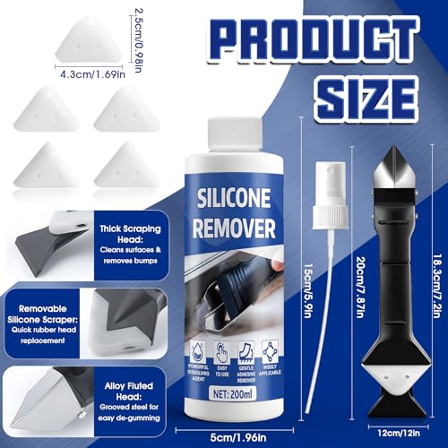 Miioto Silikon Entferner, Silikonreiniger, Silikonentferner Werkzeug, Hocheffiziente Auflösung, Silikonentferner Flüssig für Badezimmer, Küche, Türen & Autofenster (200ml)
