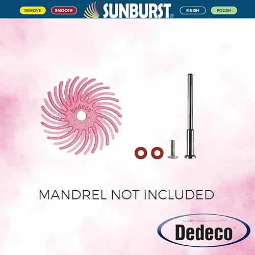 Miniatura 139 de Dedeco Sunburst - Discos de cerdas radiales (12 unidades, 7/8 pulgadas, curvados, grano 1400 durazno (extrafinos, 6 micrones), óxido de aluminio