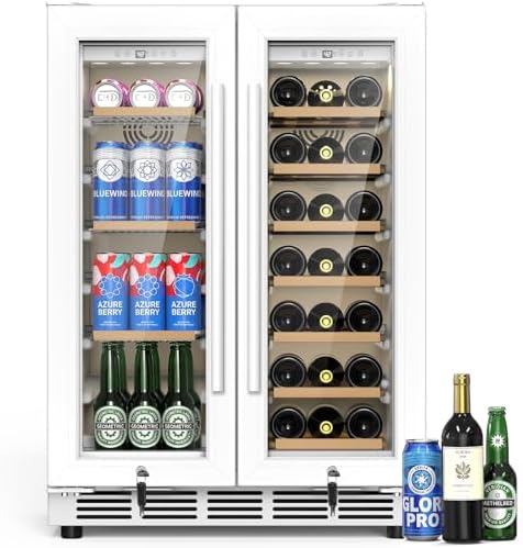 Velieta 24 Inch Dual Zone Wine and Beverage Refrigerator - Under Counter Built-in/Free Standing Beverage Cooler with Glass Door,Beverage Fridge with Large Capacity, Advanced Cooling System, White