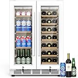 Velieta 24 Inch Dual Zone Wine and Beverage Refrigerator - Under Counter Built-in/Free Standing Beverage Cooler with Glass Door,Beverage Fridge with Large Capacity, Advanced Cooling System, White