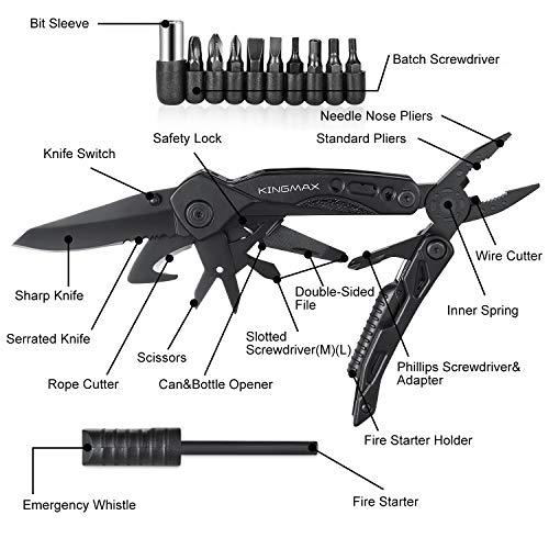Kingmax Multitool With Pliers, Fire Starter, Whistle,Scissors,Screwdriver,15 In 1 Edc Multi Tool With Safety Locking,Perfect Survival Knife Tool Gifts For Men Women,Outdoor,Camping,Fishing #TOP1
