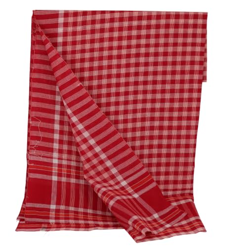 Image of Cotton Bath Towel | Soft, Thin & Lightweight Premium Handloom Gamcha | Quick-Dry, Highly Absorbent | Large Size 180 x 90 cm (72 x 36 Inches) | Color : Red | 1 Piece |