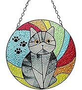 Marwey Chartreux Cat Decor Stained Glass Window Hanging Suncatcher Grey Cat Memorial Gifts for Lo...
