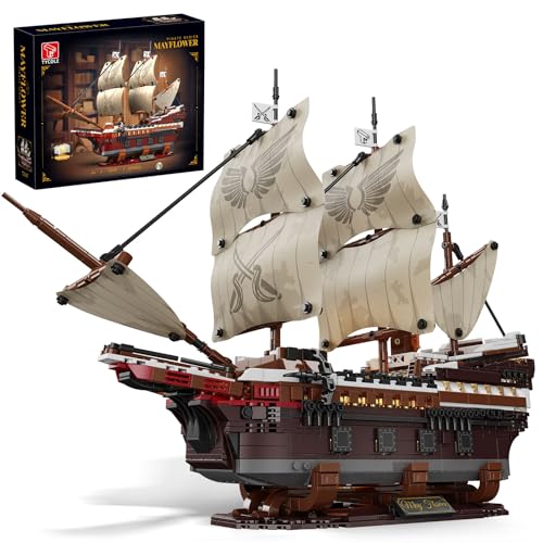 TYCOLE Pirate Ship Building Set with Lights - Mayflower Ship Model Toy Great Home&Office Decoration for Pirates Fans Idea Choice for Adults and Boys Aged 8-14 as Birthday Christmas Gifts(2076PCS)