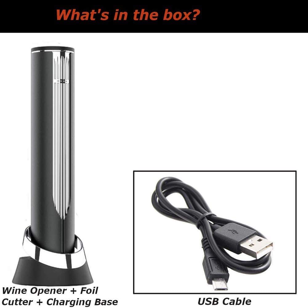 Abridor de vinos eléctricos, abrelatas automáticos del sacacorchos de la Botella de Vino eléctrico con Cortador de lámina, abridores de vinos Recargables USB (Elegante Negro)