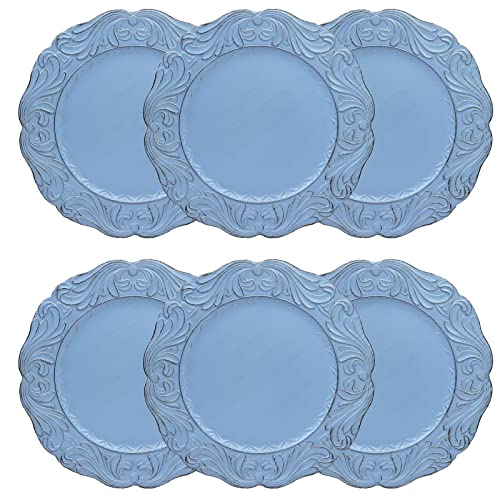 Leemxiiny Antique Blue Charger Plates With Embossed Edge, Plastic Flora Decorative Chargers For Dinner Plates Set Of 6 Bulk Wedding For Table Setting, Party, Holiday #TOP6