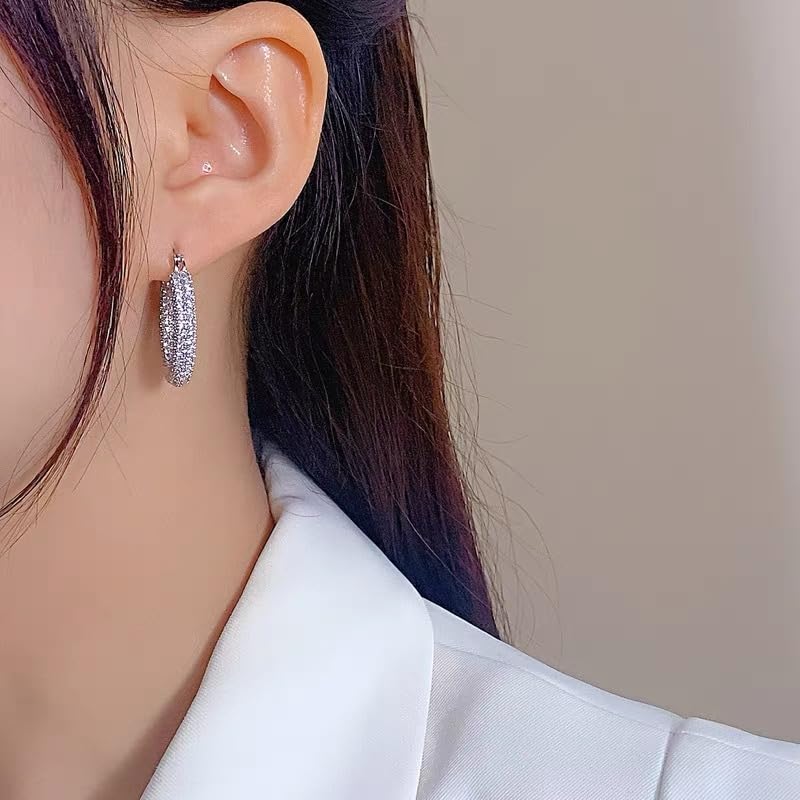 Rhinestone Hoop Earrings for Women Trendy Prom Silver/Gold Chunky Hoops Earring 18K Gold Plated 925 Sterling Silver Post, Sparkling CZ Zirconia Jewelry Gifts4