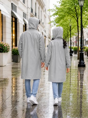 Image of Hooded Waterproof Men's & Women's Raincoat, Lightweight Long Rain Jacket, Button Front, Windproof Outdoor Rainwear | Free Size |