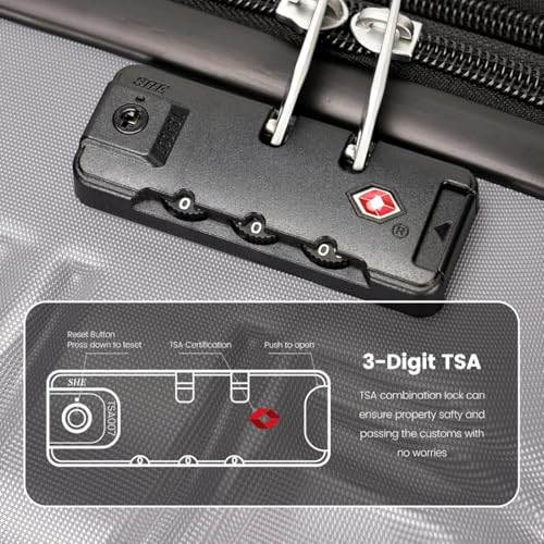 3-piece expandable suitcase set with wheels, pc+abs durable hardside luggage, tsa lock (20", 24", 28")-Dark Gray3