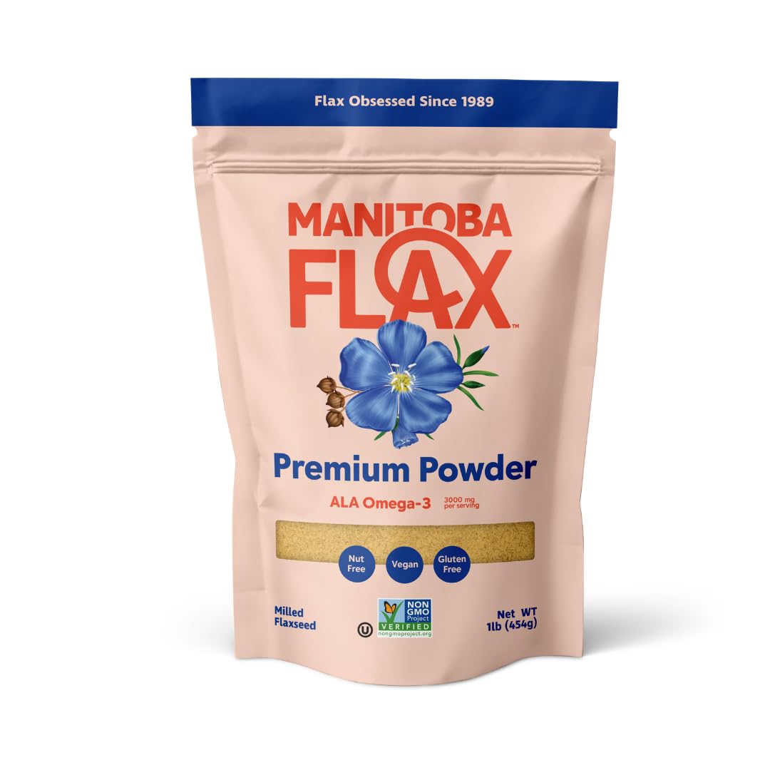 Premium Flaxseed Powder (NEW LOOK!) | Manitoba Flax by Manitoba Milling Co.| 1 lb. bag | 3000 mg Omega-3, Fiber, Plant Protein | Vegan, Non-GMO, Gluten Free | Use in smoothies, oatmeal, yogurt, baked goods, dressings and sauces, and more