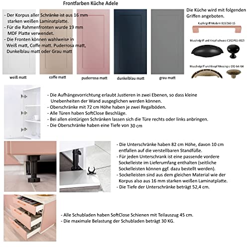 Landhausküche Adele Küchenzeile Einbauküche 240 cm, 7-teilig mit SoftClose Schubladen - Image 6