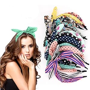 eyxformula 6 Pcs Colorful Headbands, Fashion Floral Polka Dot Stripe Bow Headbands Randomly, Lovely Ears Hairbands Knot Hair Bands Hair Accessories for Women, Girls