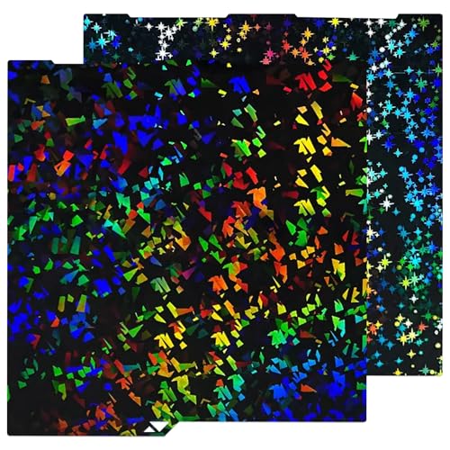 HIKUDIY 256x268mm PEF + Plate de construction Pey pour Anycubic Kobra 3 / Combo/Ace Pro, Rainbow Confetti PEF + Galaxy Pey Spring Steel Plate Print Lite pour...