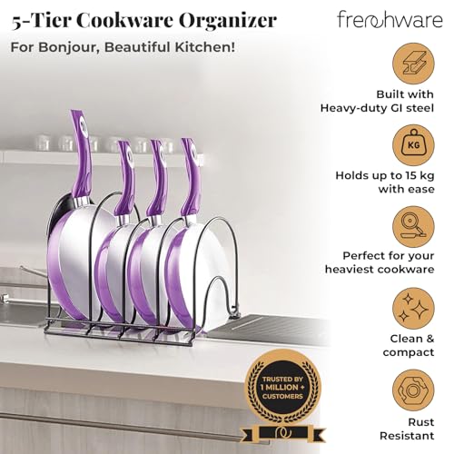Image of Frenchware Heavy Duty 5-Tier Horizontally Tawa Stand Shelf, 12.2 x 9 inch | For Skillets, Griddles, Trays, Freestanding or Wall-Mounted, Space Saving
