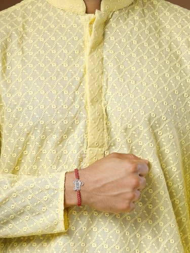 Image of Sukkhi Rakhi 925 Sterling Silver Designer Infinity Silver Rakhi Bracelet for Men with Roli Chawal & Free Greeting Card with Certificate of Authenticity | 925 Silver Rakhi for Brother
