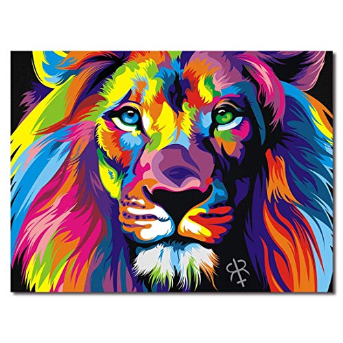 Purple Verbena Art Abstract Colorful Painting Lion Picture Canvas Print Wall Art Modern Decor Design Animal Paintings Artwork For Office Dorm Home Living Room Decor, 12X16 Inches, Stretched And Framed #TOP1