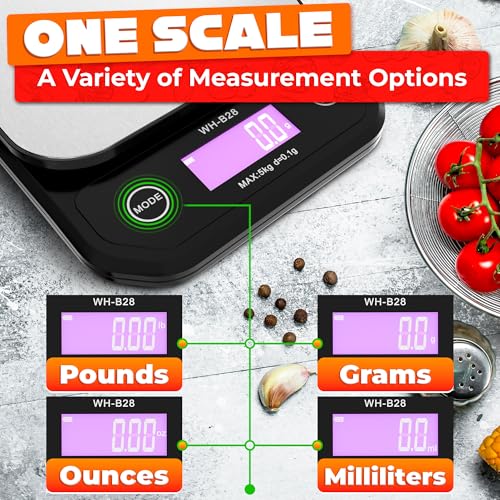 11lb/5kg Digital Food Scales for Kitchen – Waterproof with Built-in Rechargeable BatteryKitchen Scale for Sourdough