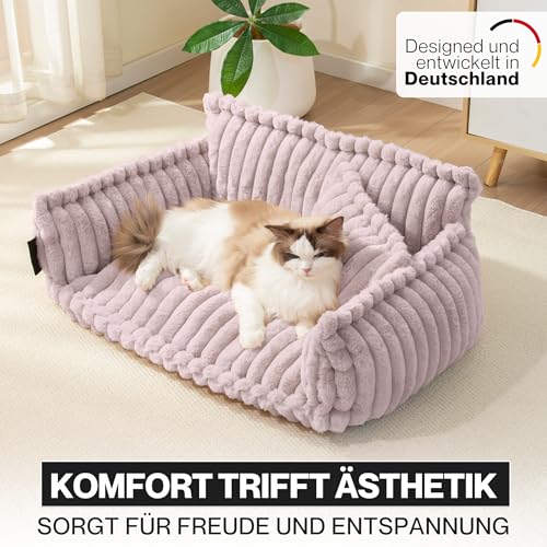 noviclass® Katzensofa Chaffar | Katzenbett Hundebett Hundesofa | Orthopädische Matratze | Moderner Stil | Cord-Design Größen (Zartrosa, M (80cm))