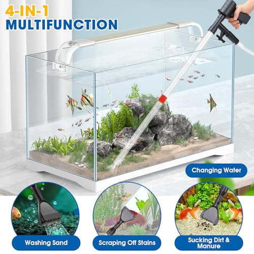 LPZMPZ 4-in-1 Mulmsauger Aquarium Set, Aquarium Sauger Bodengrund Reinigen mit Schlauchklemme, Handpumpe Aquarium Wasserwechsel, Aquarium Bodenreiniger für Wasserwechsel Sandreinigung