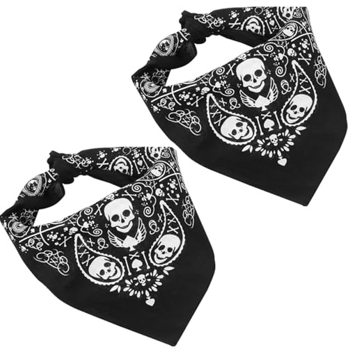 ZHAOYCSH Bandana preta de caveira - conjunto de 2 lenços 55 x 55 cm de dupla face para homem e mulher, acessórios para disfarces de Halloween, lenço pirata estilo, bandana para cobertura de cabeça