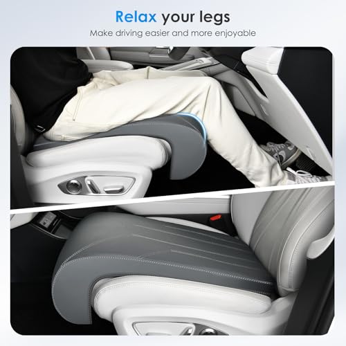 Image of FLORICH Car Seat Extender Leg Extender Support Cushion for Driver Seats Office Chair, Leather Carseat Leg Support for Long Drivers Universal Car Seat Cushion Legs Rest Pads-Grey
