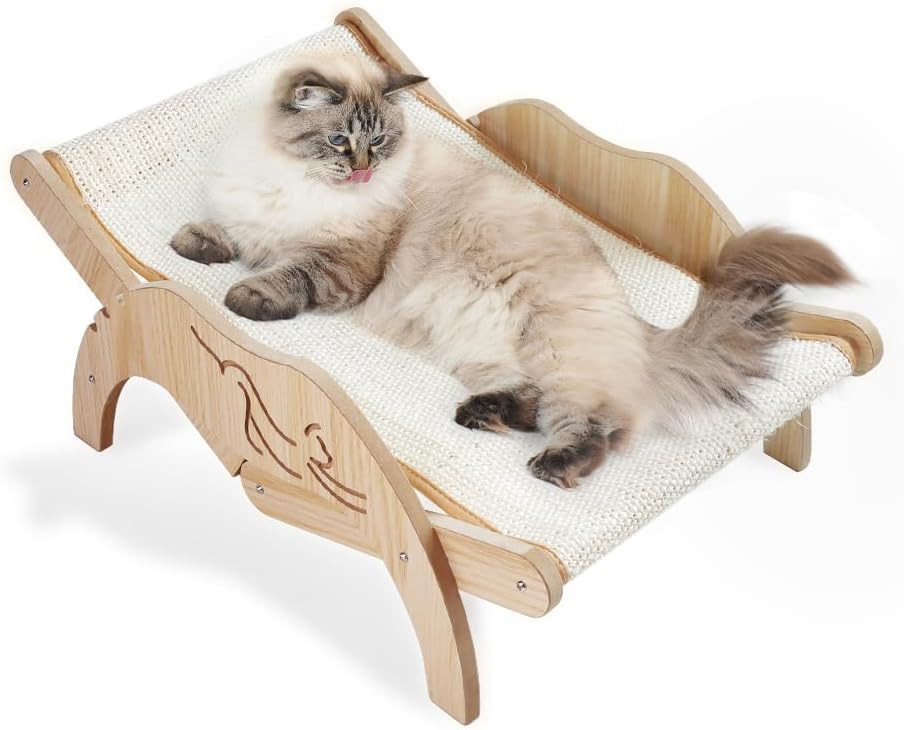 pawstrip Cat Hammock Bed Outdoor Cat Sisal Chair Summer Beach Cat Lounger Adjustable Elevated Pet Bed Raised Cat Lounge Chair for Indoor Cats Cooling Cat Scratcher Bed Breathable Cat Mini Couch