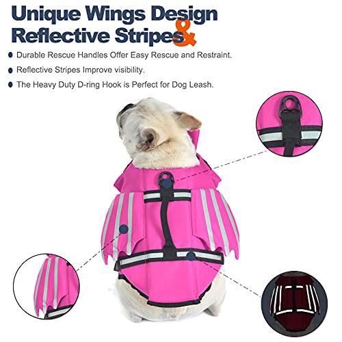 Petglad Dog Life Jacket, Wings Design Pet Life Vest, Reflective Dog Flotation Swim Vest With Chin Float For Pool Beach Boating Surfing Swimming, For Puppy Small Medium Large Size Dogs (Pink, S) #TOP3