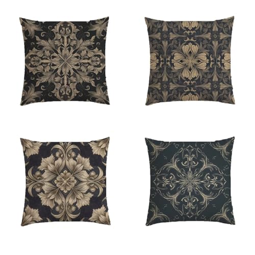 Housse coussin 45x45cm aspect lin avec impression double face géométrique - 2
