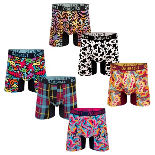 OddBalls | Mens Bamboo Boxers Multipack | 6 Pack | Anti Chafing | Mens Underwear | Moisture Wicking Fabric | Elastic Waistband | Collector's Bundle | Large