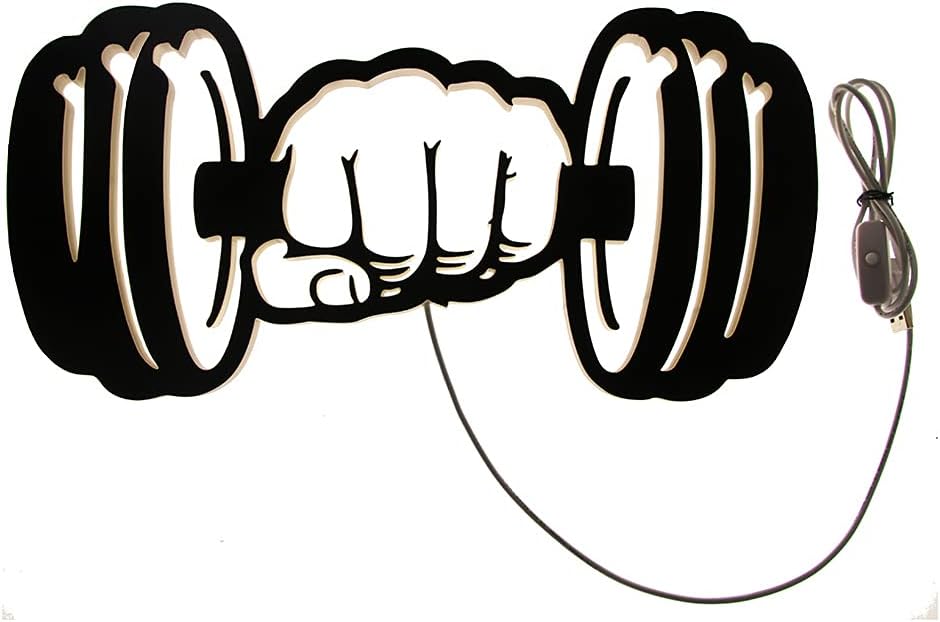 Geek Alerts Dumbbells Strength LED Wall Light Sign for Home Gym Workout Room Décor LED Lighting Artwork Mancave Fitness Emblem 3D Wall Lamp