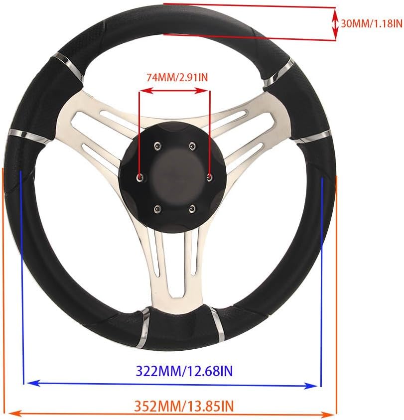 Polished 316 Stainless Steel Steering Wheel with Sports Style Tri-Spoke Design and Center Cap, Premium Marine Steering Wheel with Anti-Slip Design & Enhanced Control for Yachts, Bass Boats...