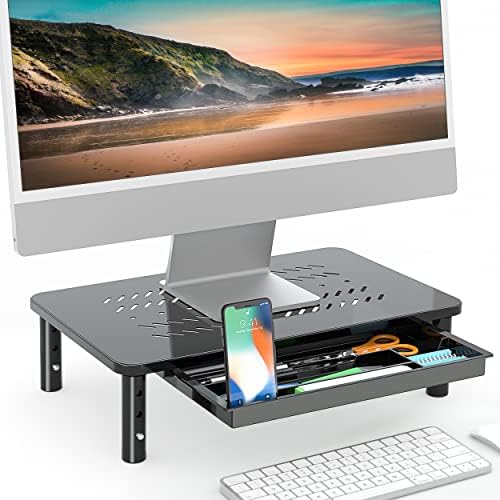 FITUEYES Monitor Stand with Drawer, Adjustable Computer Laptop Riser Desk for PC Cellphone, Printer Display with Vented, Home Office Organizer, Up to 20 kg