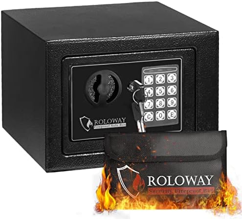 ROLOWAY Steel, Home Money Bag for Cash Safe Hidden, Security Safe Box for Money Safe with Keys, Lock Box Fireproof Safe with Keypad Lock (Black)