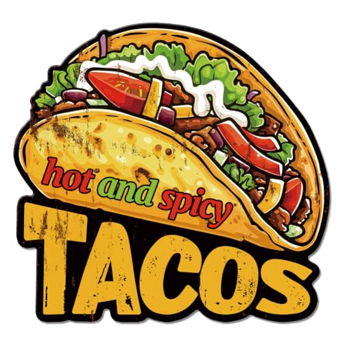 GLOBLELAND "Hot and Spicy Tacos" Vintage Metal Tacos Tin Sign Retro Mexican Plaque Poster Metal Wall Decorative Tin Signs for Restaurant Shop Cafe Home Dinning Room Decoration