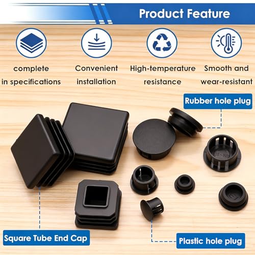 Image of smseace 310Pcs 3-Type Rubber Plugs, Plastic Hole Plugs, Square Tubing End Caps 20-Sizes 2 inch 1-1 /2 inch 1-1 /4 inch 1 inch 3 /4 inch 5 /8 inch 1 /2 inch 3 /8 inch 5 /16 inch 1 /4 inch 1 /5 inch for Furniture,Offices,Kitchens in Biscuits & Plugs