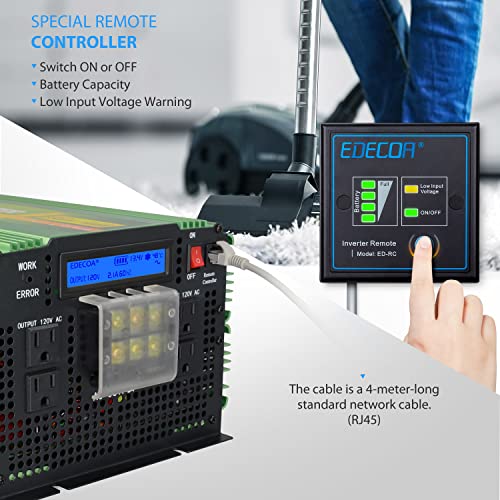 Edecoa Pure Sine Wave Power Inverter 3500W Dc 12V To Ac 120V With Lcd Display And Remote Controller 4 Ac Outlets And 1 Ac Terminal Block #TOP3