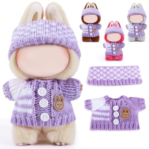 Clothes for Labubu, 17cm Outfits for Labubu Dolls, Have a Seat Labubu Clothes Exquisite Accessories for Doll, Premium Quality Doll Hats and Jackets (Purple)