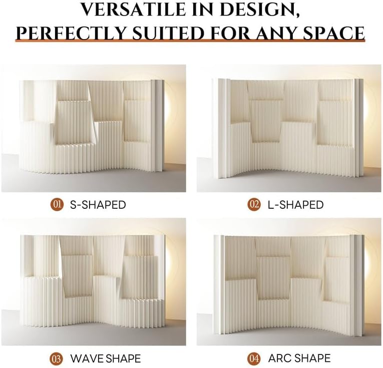 Folding Paper Room Divider with Cube Storage Shelves, Portable Partition Wall Privacy Screen for Home Office Enterprise Exhibitions Shopping Mall Decoration