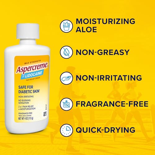 Aspercreme Odor Free Lidocaine Foot Pain Relief Cream, 4 oz., Safe for Diabetic Skin (Pack of 2)