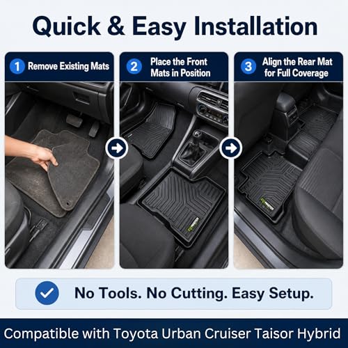 Image of EV MASTER Car Floor Mats for Toyota Taisor Hybrid (2026 Onwards) Complete Set | All Weather | Anti-Slip | Luxury Premium Car Mat | Full Coverage | Custom Fitted Car Foot Mats (5D Black)